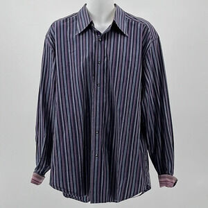 Robert Graham Cotton & Silk Striped Button Front Long Sleeve Shirt - Size 2XL